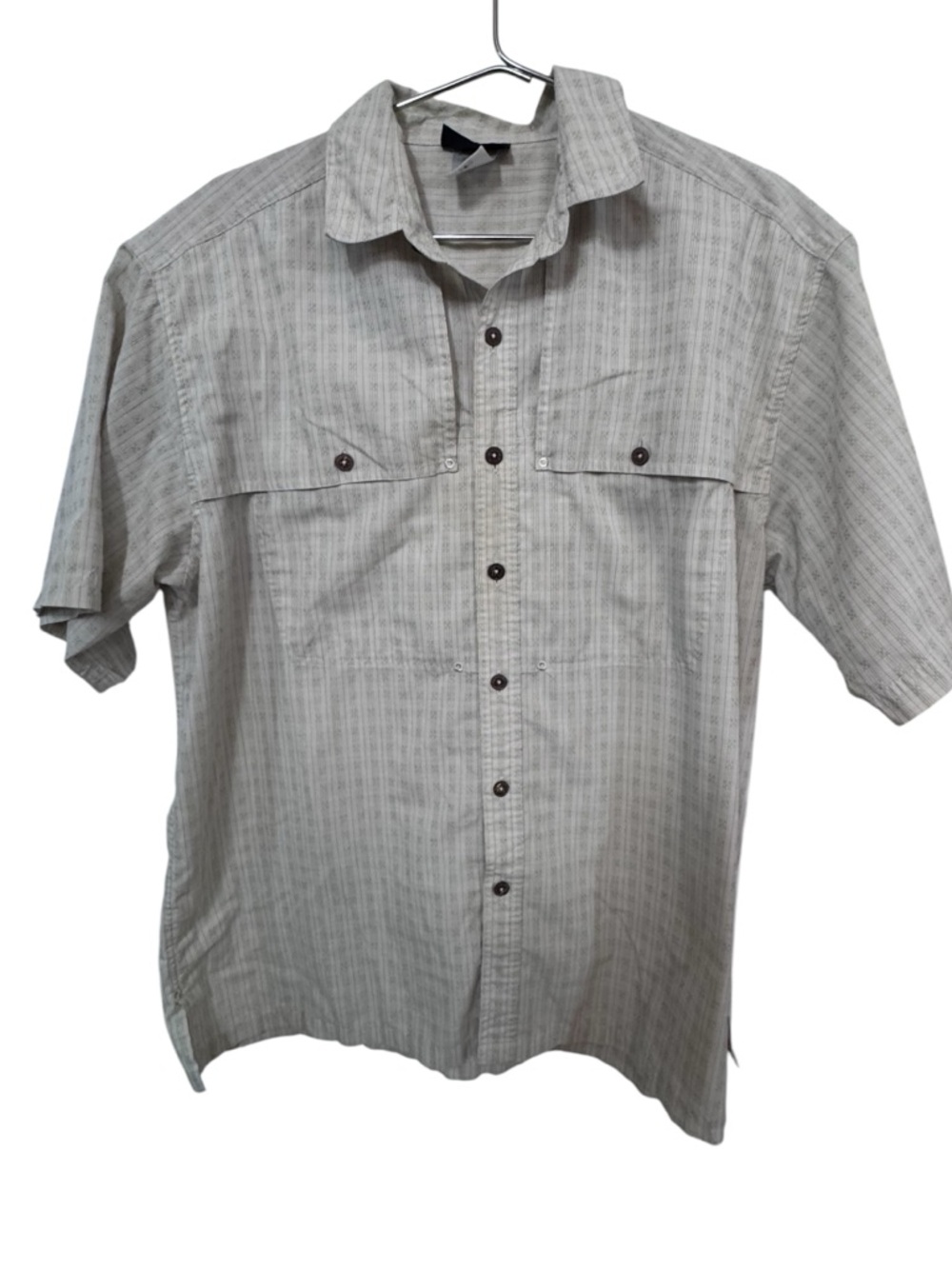 Patagonia High End Men's L Short-Sleeve Button-Up Shirt in Light Tan White